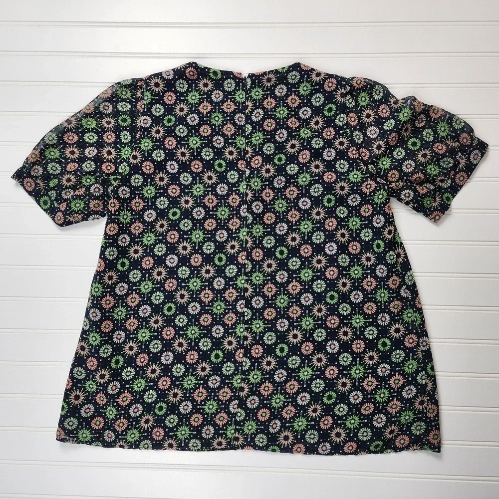 French Connection Womens Size 10 Navy Floral Print Short Sleeve Shirt